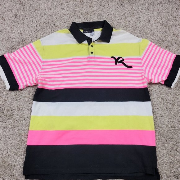 Rocawear Other - Rocawear Polo Shirt Mens 2XL Multicolor Pink Black Striped Short Sleeve